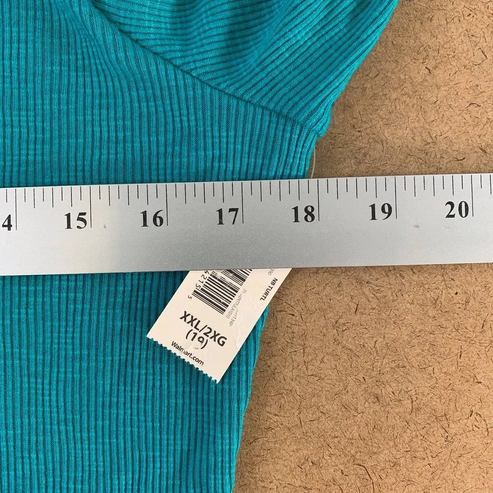 Pullover Sweater Womens Blue 3/4 Sleeve Turtleneck Ruched Knit Juniors XXL New - Picture 4 of 9